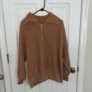 Aerie Tan Sweater with Half-Zip